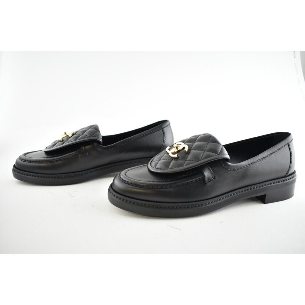 Chanel 22P Black Quilted Flap Turnlock CC Logo Gold Mule Slip Flat Loafer 39.5 - Picture 10 of 11